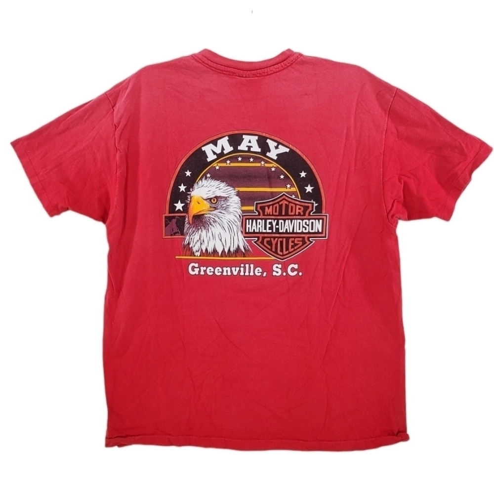 Harley T-Shirt Men XL Red Single Greenville SC Logo Eagle Graphic USA Vtg 90s